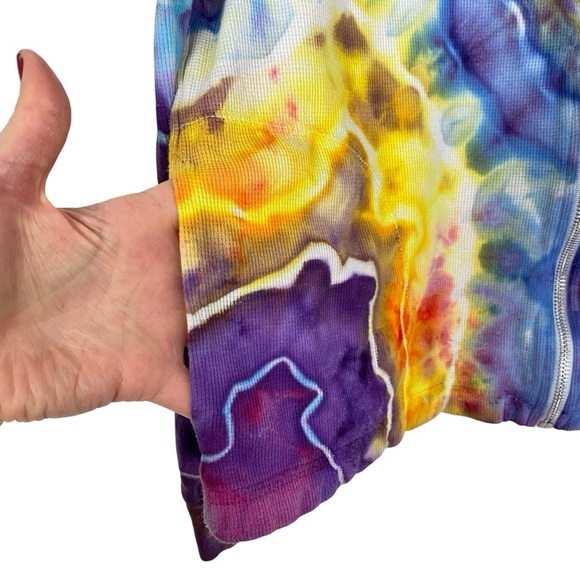 Handmade Geode Tie Dye Thermal Hoodie Womens Size Large Full Zip Colorful Pocket - Picture 5 of 12